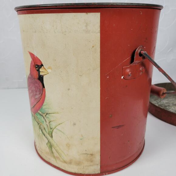 Vintage Keller-Charles Cardinal Bird Decorative Tin Bucket with Lid and Handle - Picture 9 of 16